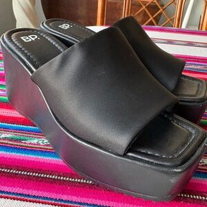 BP Black Chunky Platform Wedge Slide Sandals – Size 7.5